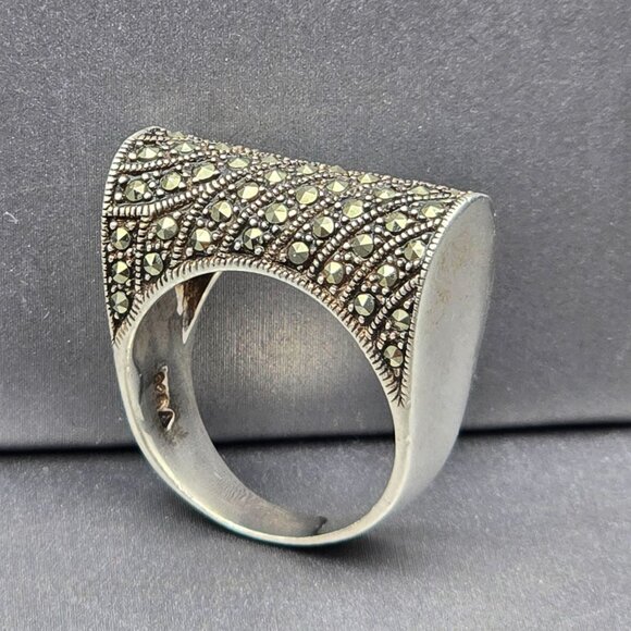 VTG Sterling Silver 925A Marcasite Statement Ring Size 8 Sculptural Dome 7.45g - Picture 1 of 11